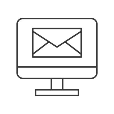 Zarfın üzerinde ekran basit simgesini, vektör çizim, lojistik kavramı ile izlemek