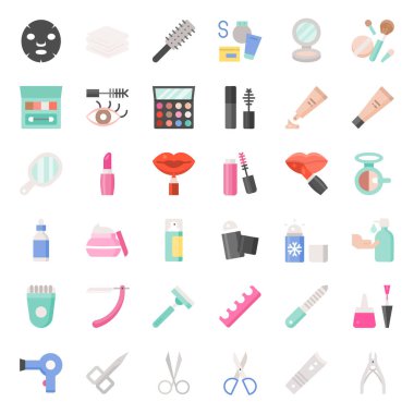 Güzellik, vücut bakımları ürünleri ve kozmetik simge seti, ince çizgi