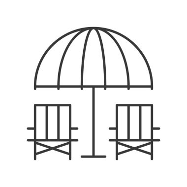 Beyaz arka plan üzerinde şemsiye ve sandalye simge vektör çizim