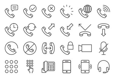 Vektör temel telefonlar ve çağrı Icons set, vektör çizim