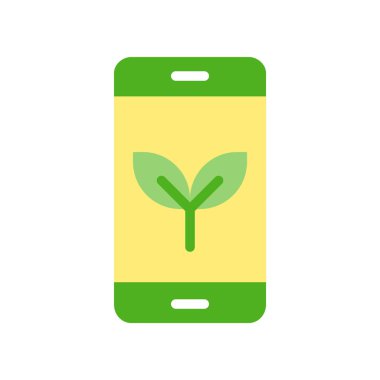 Smartphone ile yeşil bitki üzerinde izole beyaz, çevre koruma kavramı