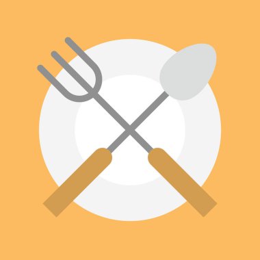 kaşık ve çatal tabak düz simgesini vektör çizim