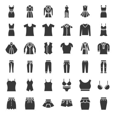 Vektör giyim simgeler ayarla, ince çizgi