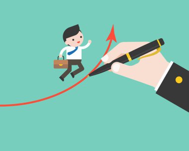 işadamı kadar yürüyüş ve kırmızı ok vektör çizimi