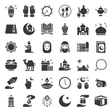 Beyaz arka plan üzerinde izole Ramazan simgeler kümesi