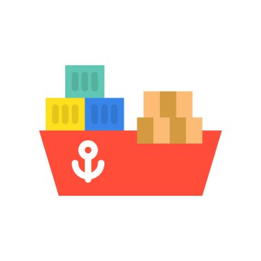 gemi konteyner basit simgesi, vektör çizim, lojistik kavramı