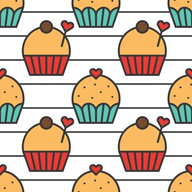 Kağıt hediye sarma için renkli sevimli Cupcakes seamless modeli