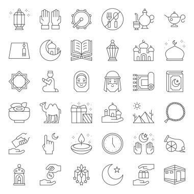 Beyaz arka plan üzerinde izole Ramazan simgeler kümesi