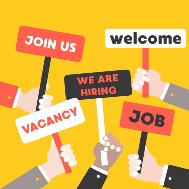 işe afiş tutarak işadamları vektör çizim