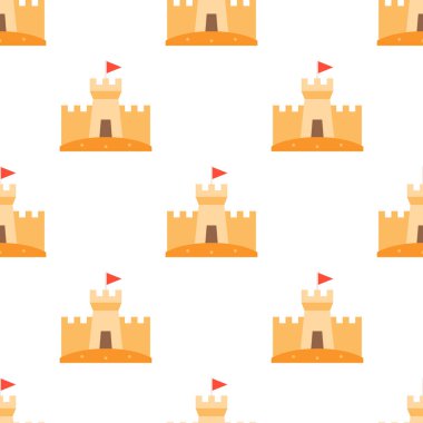 Çizgi film kaleler beyaz zemin üzerine kırmızı bayraklı