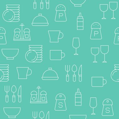 Yeşil zemin üzerine çatal ile farklı dishware