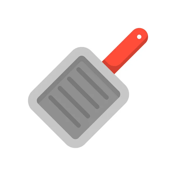 Grill Pan Red Handle Cooking Utensil Flat Icon — Stock Vector