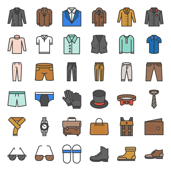 Vêtements Accessoires Homme Set Icône Design Plat — Image vectorielle