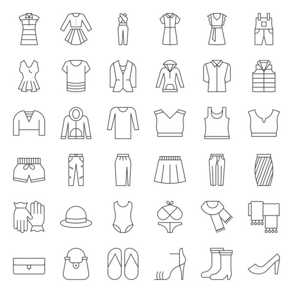 Vector clothing icons set, thin line