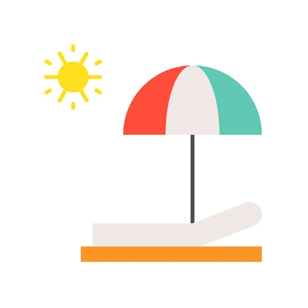 太阳和躺椅上带伞夏季海滩平面图标 — 图库矢量图片