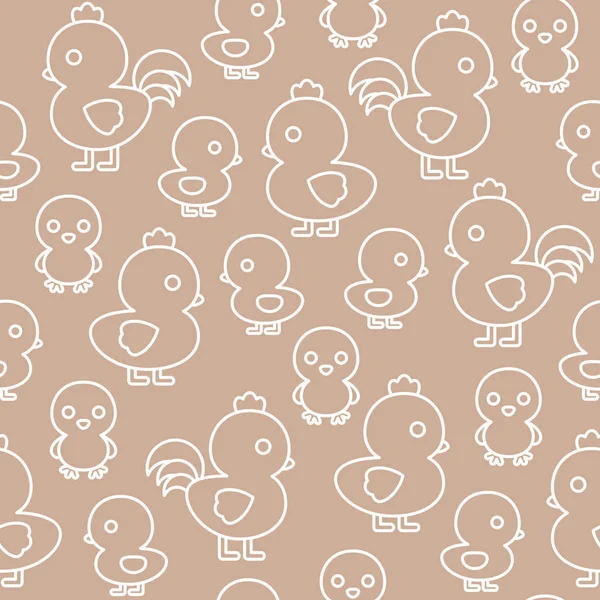 tavuk, tavuk ve horozlar seamless modeli, düzenlenebilir, vektör çizim anahat