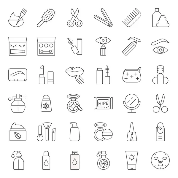 Güzellik, vücut bakımları ürünleri ve kozmetik simge seti, ince çizgi