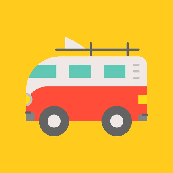 Bus Sommer Strand Flache Symbol Auf Gelbem Hintergrund — Stockvektor
