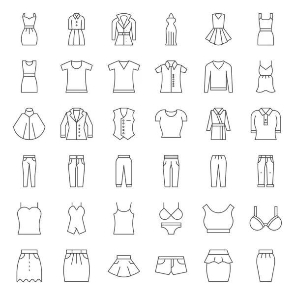 Ensemble Icônes Vêtements Vectoriels Ligne Fine — Image vectorielle