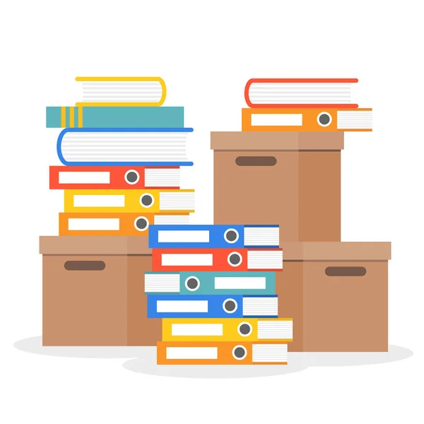 Stack Folders Books Paper Boxes Flat Design Vector Illustration — Stock Vector