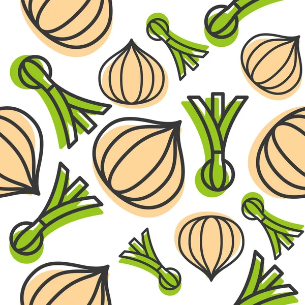 Onion Spring Onion Seamless Pattern White Background — Stock Vector