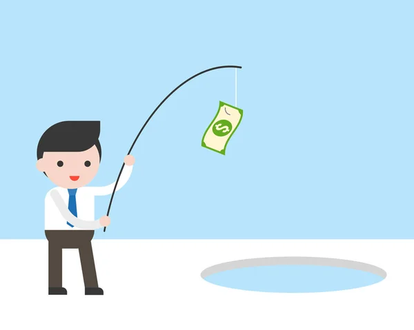 simple business banner with businessman fishing money, vector illustration