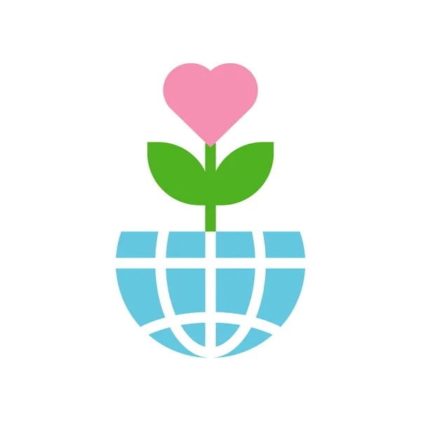 Plante Avec Fleur Est Forme Coeur Croissant Partir Modèle Terre — Image vectorielle