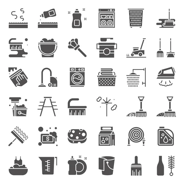 Servicio Limpieza Lavandería Set Iconos — Vector de stock