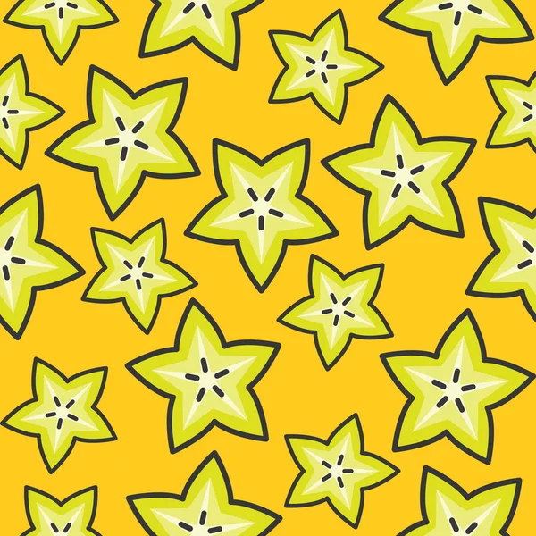 Iconos Starfruit Verde Sobre Fondo Amarillo — Archivo Imágenes Vectoriales