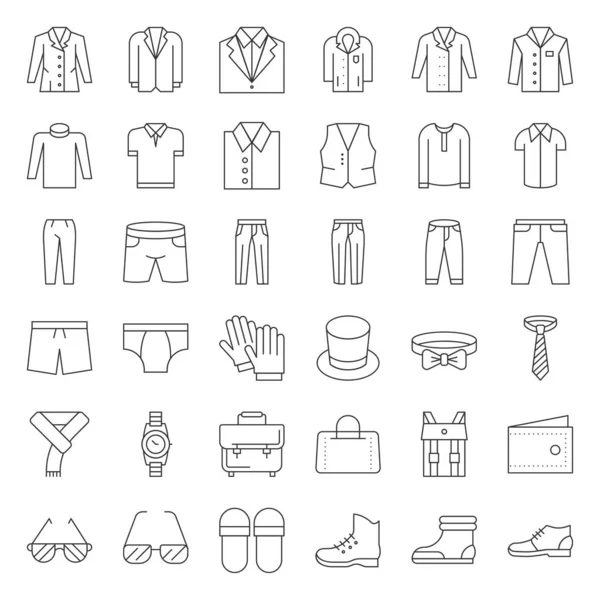 Conjunto Iconos Ropa Vectorial Línea Delgada — Vector de stock