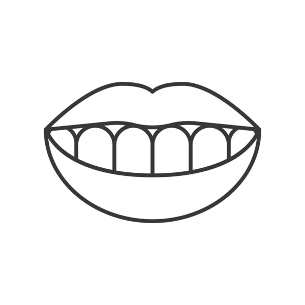 Smiling lips with teeth. Black outline on white background. Vector illustration. EPS10 — Stock