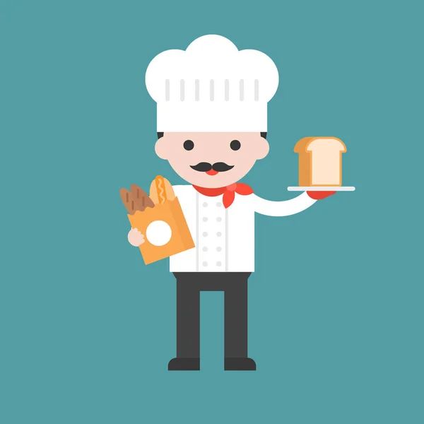 Chef Masculin Tenant Des Pains Sur Fond Vert — Image vectorielle