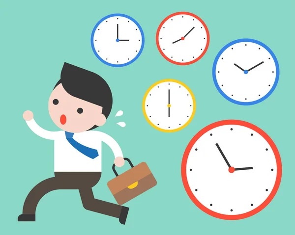 Business Banner Businessman Running Clocks Vector Illustration — Stock Vector