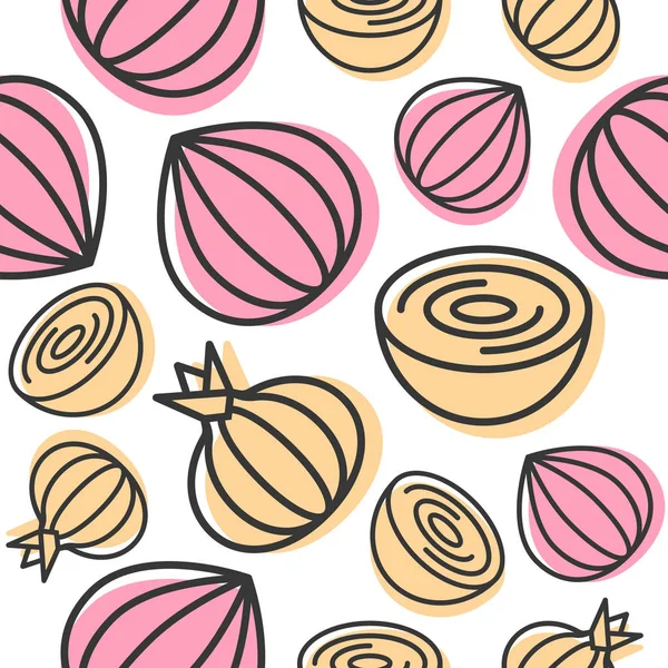 Onion Seamless Pattern White Background — Stock Vector