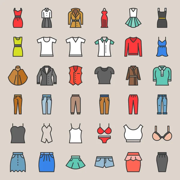 Vector Clothing Icons Set Thin Line — Stock Vector