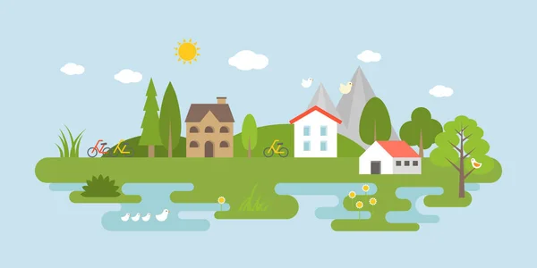 Paysage Vert Maisons Écologiques Ville — Image vectorielle