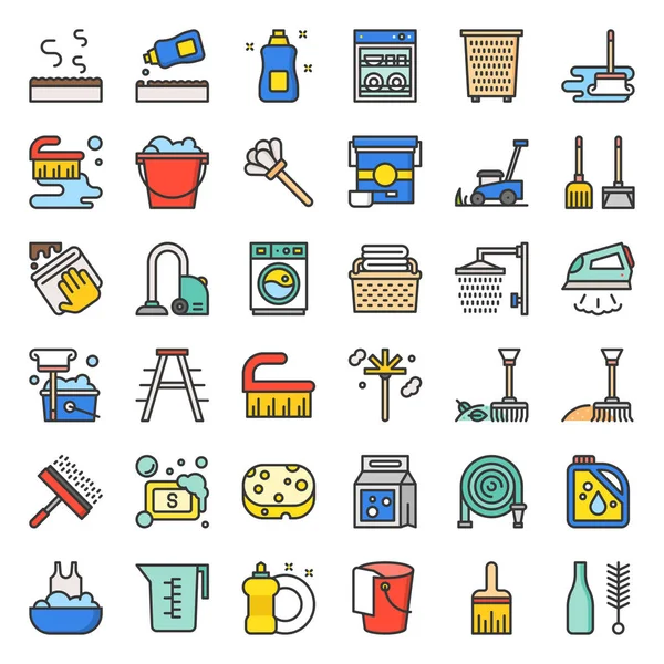 Schoonmaak Wasserij Service Apparatuur Pictogramserie — Stockvector