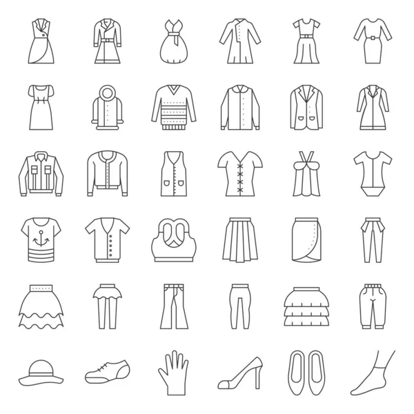 Vector Clothing Icons Set Thin Line — Stock Vector