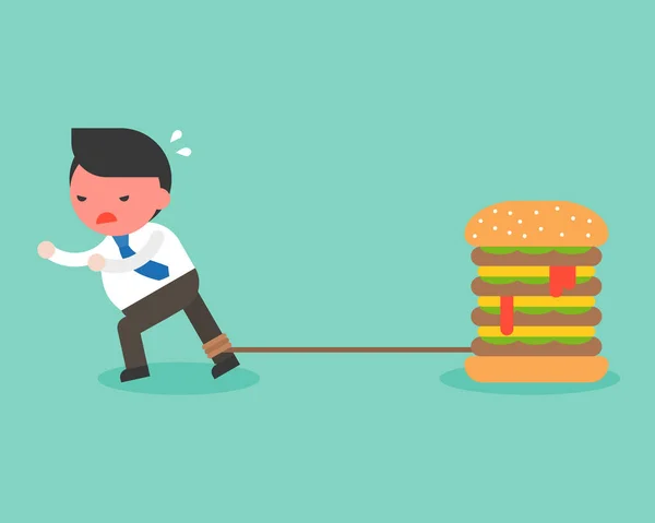 Firmy Prosty Banner Biznesmen Ciągnięcie Olbrzymie Burger Ilustracji Wektorowych — Wektor stockowy