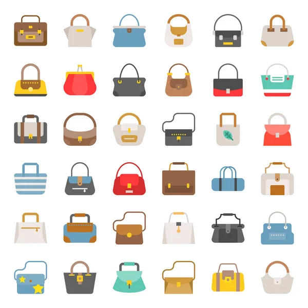 Fashion bag various type such as frame bag, tote, eco bag, barrel, jeans, briefcase, woman wallet, outline icon set