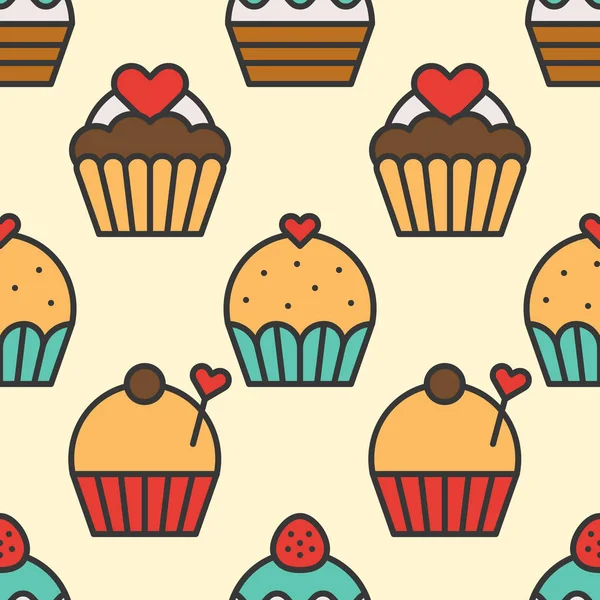 Cupcakes Mignon Coloré Motif Sans Couture Pour Emballage Cadeau Papier — Image vectorielle