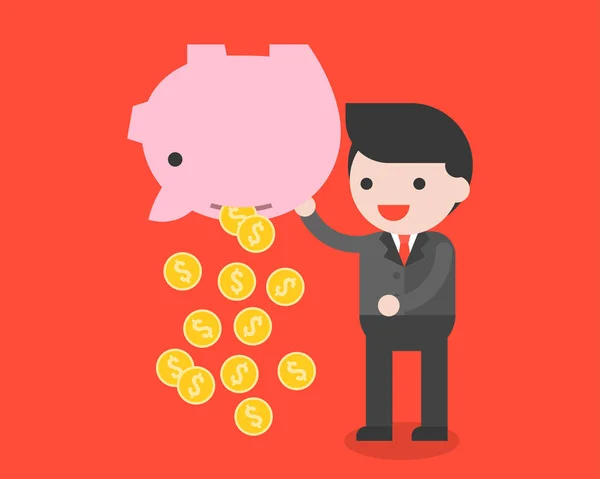 simple business banner with businessman shaking piggy bank, vector illustration