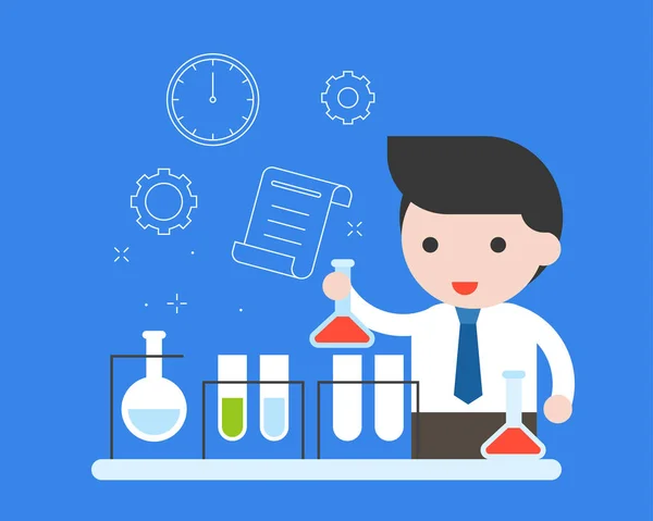 simple business banner with businessman with science flasks, vector illustration