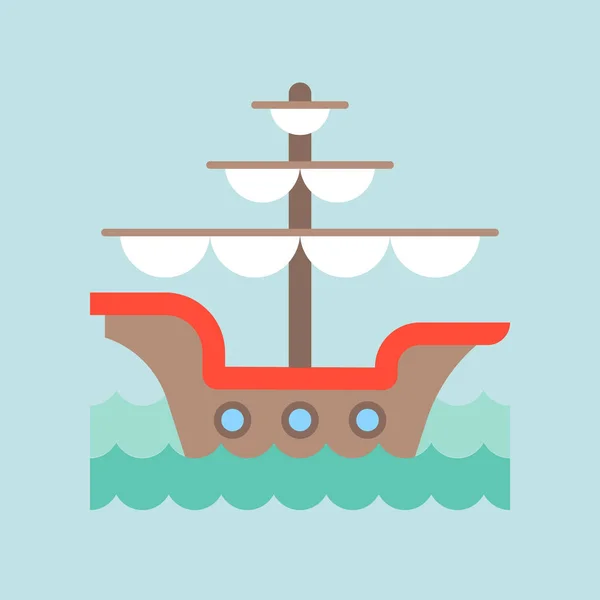 Illustration Bateau Sur Eau Mer Sur Fond Bleu — Image vectorielle