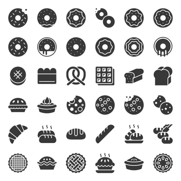 Brot Donut Kuchen Backwaren Symbolset — Stockvektor