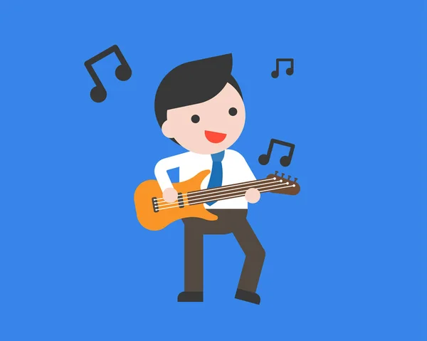 business banner with businessman playing guitar, vector illustration