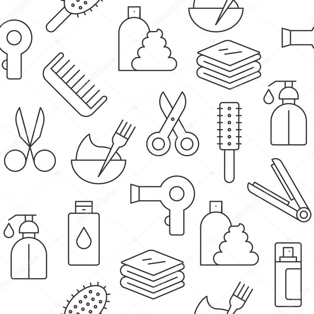 Seamless pattern hair salon set outline icons suitable for wallpaper and background 