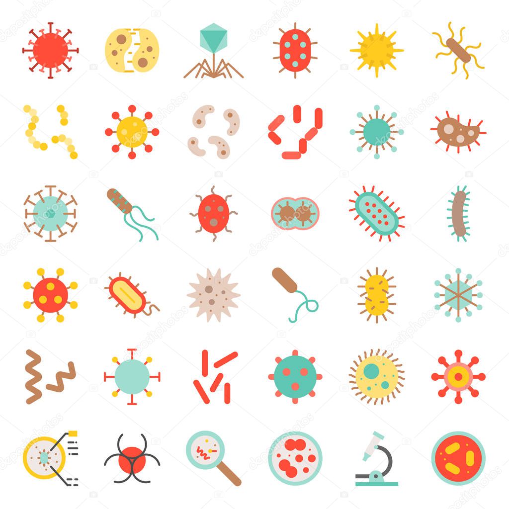 vector illustration of set various bacterium isolated on white background