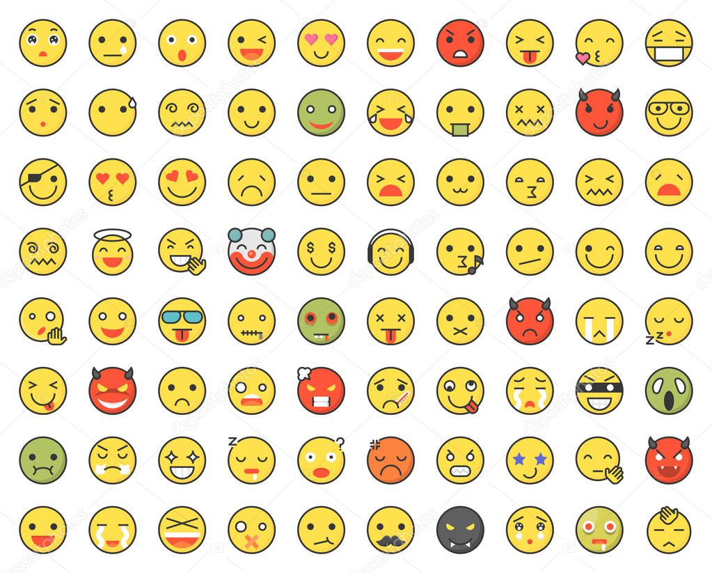 collection of different colored emojis with emotions isolated on white