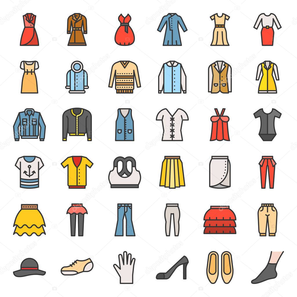Vector clothing icons set, thin line
